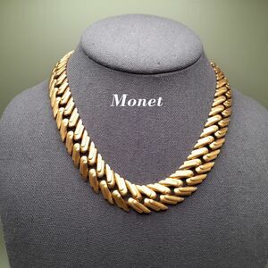 Monet Vintage Jewelry Choker Chain Gold Plated Old Designer Necklace, 16 Inch